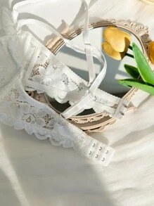 Conjunto de lencería floral con sujetador con aros y braguita de encaje - Blanco - Ver 7