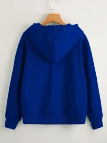SHEIN Unity Heathered Knit Zip-Up Drawstring Hoodie - Royal Blue - View 2