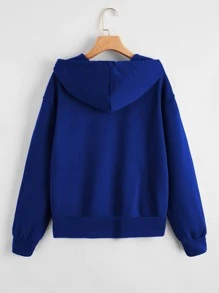 SHEIN Unity Zip Up Drop Shoulder Drawstring Hoodie - Royal Blue - View 2