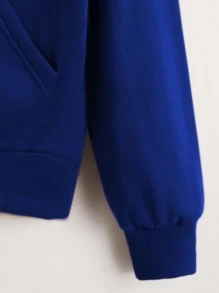 SHEIN Unity Zip Up Drop Shoulder Drawstring Hoodie - Royal Blue - View 3