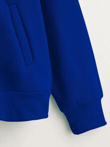 SHEIN Unity Heathered Knit Zip-Up Drawstring Hoodie - Royal Blue - View 3