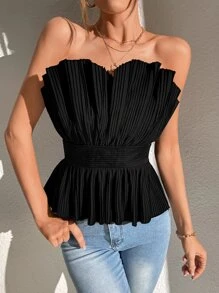 Firerie Solid Pleated Tube Top - Black - View 4