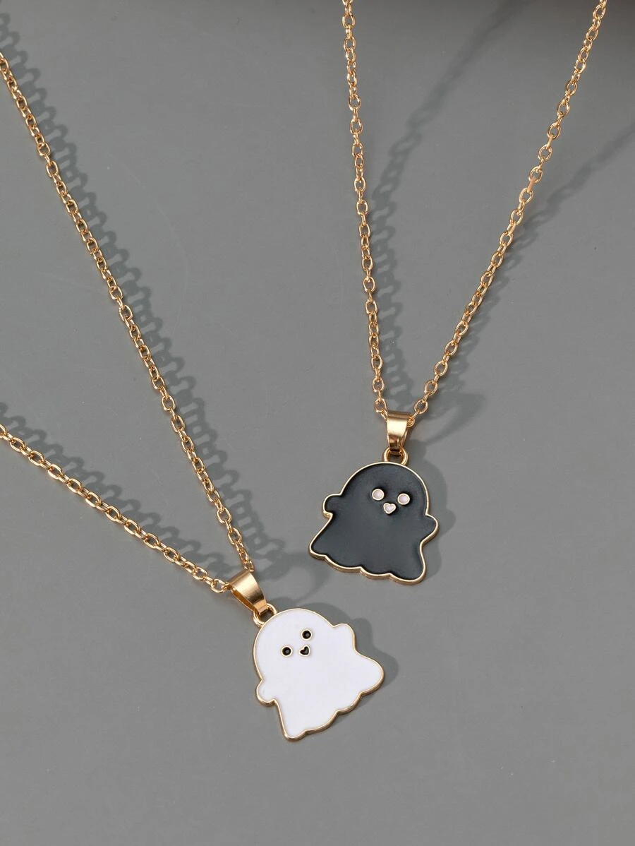 2pcs Couple Ghost Pendant Necklace - Multicolor - View 1