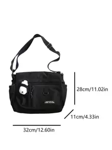 Bolso bandolera multifuncional para estudiantes de secundaria y universitarios de primer año, bolso casual con parche con letra y decoración de panda de dibujos animados, bolso de mensajero, bolso escolar para viajes, universidad, actividades al aire libre, transporte, bolso bandolera para hombre, bolso de vuelta al colegio, bolso de cilindro, bolso cruzado, bolso de gimnasio, bolso grande de capacidad, mochila, bolso casual de vacaciones, bolso de pecho, bolso lateral, bolso de cadera, regalo, bolso de mano - Negro - Ver 3