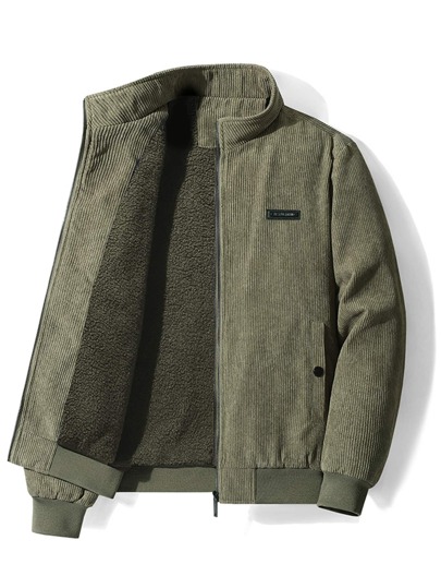 Herren Jacke mit Buchstaben-Patches, Cord, thermisch gefüttert, für Herbst/Winter, Fleece-gefüttert