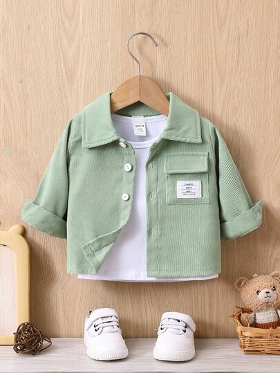 Bebé niño Abrigo de pana con parche de letra sin camiseta