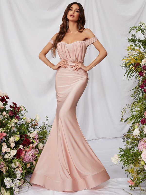 Off Shoulder Mermaid Hem Prom Dress SHEIN USA