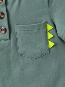 男嬰3D貼布口袋T恤和恐龍印花短褲 - 彩色 - 查看 3