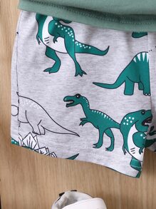 男嬰3D貼布口袋T恤和恐龍印花短褲 - 彩色 - 查看 5