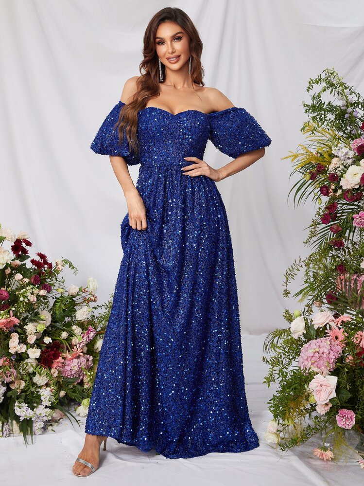 Đầm Dây kéo màu trơn Buổi tiệc - Xanh đậm - Xem 1