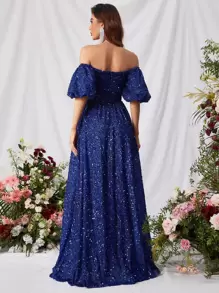 Đầm Dây kéo màu trơn Buổi tiệc - Xanh đậm - Xem 2