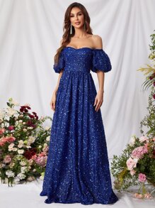 Đầm Dây kéo màu trơn Buổi tiệc - Xanh đậm - Xem 5