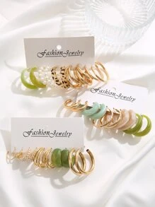 15顆隨機配對的人造珍珠裝飾耳環 - 彩色 - 查看 4