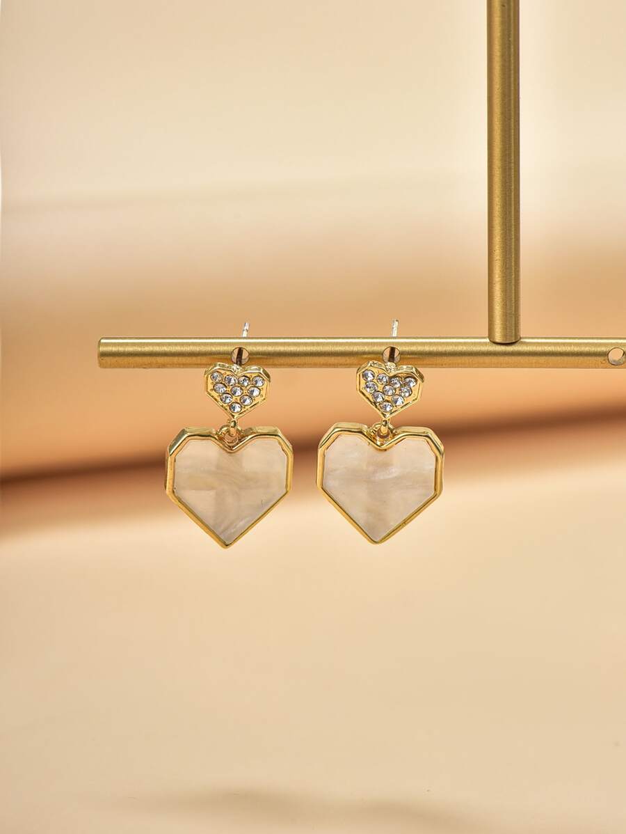 Rhinestone Decor Heart Drop Earrings - Multicolor - View 1