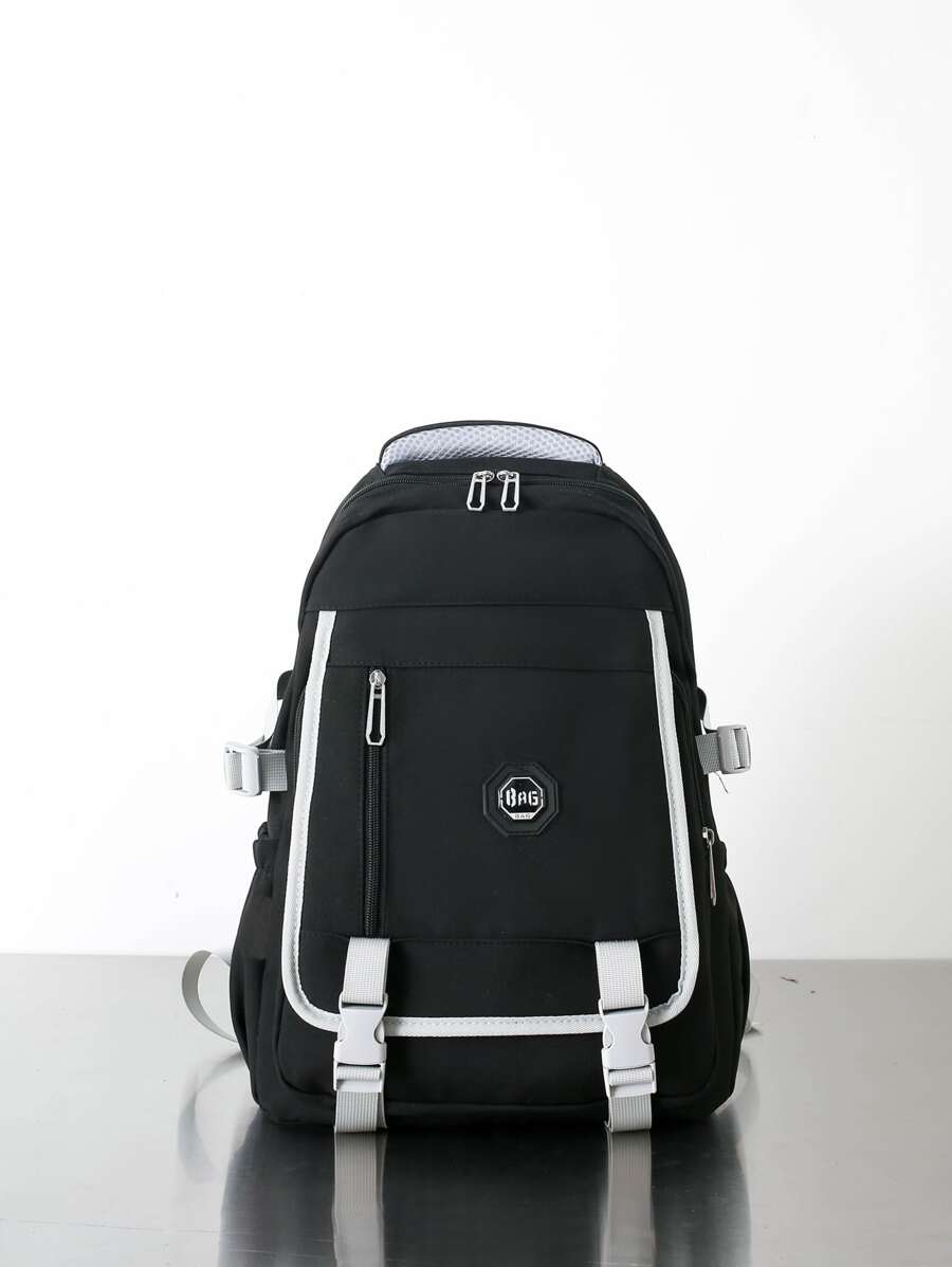 字母貼飾功能背包 - 黑色 - 查看 1