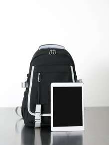 字母貼飾功能背包 - 黑色 - 查看 4