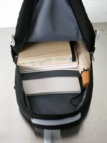 字母貼飾功能背包 - 黑色 - 查看 6