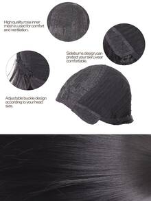 Peluca sintética corto recto con tupe - Negro - Ver 6