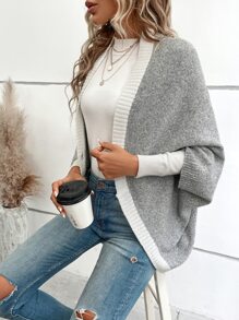 SHEIN LUNE Contrast Trim Batwing Sleeve Cardigan - Light Grey - View 5