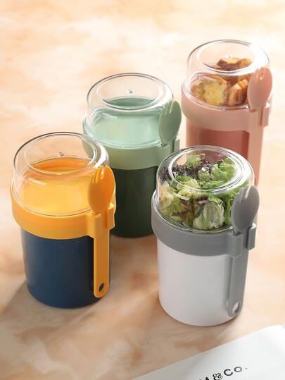 1pc Portable Random Color Salad Cup With Fork
