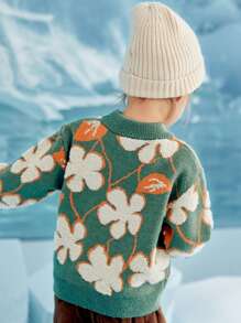 Toddler Girls Floral Pattern Drop Shoulder Jumper - Multicolor - View 2