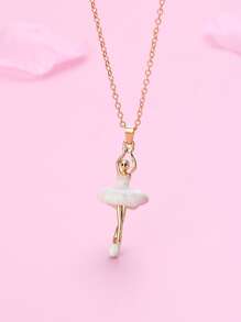 女孩人像吊墜項鍊 - 白色 - 查看 1