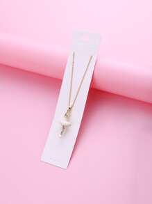 女孩人像吊墜項鍊 - 白色 - 查看 2