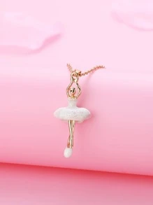 女孩人像吊墜項鍊 - 白色 - 查看 3