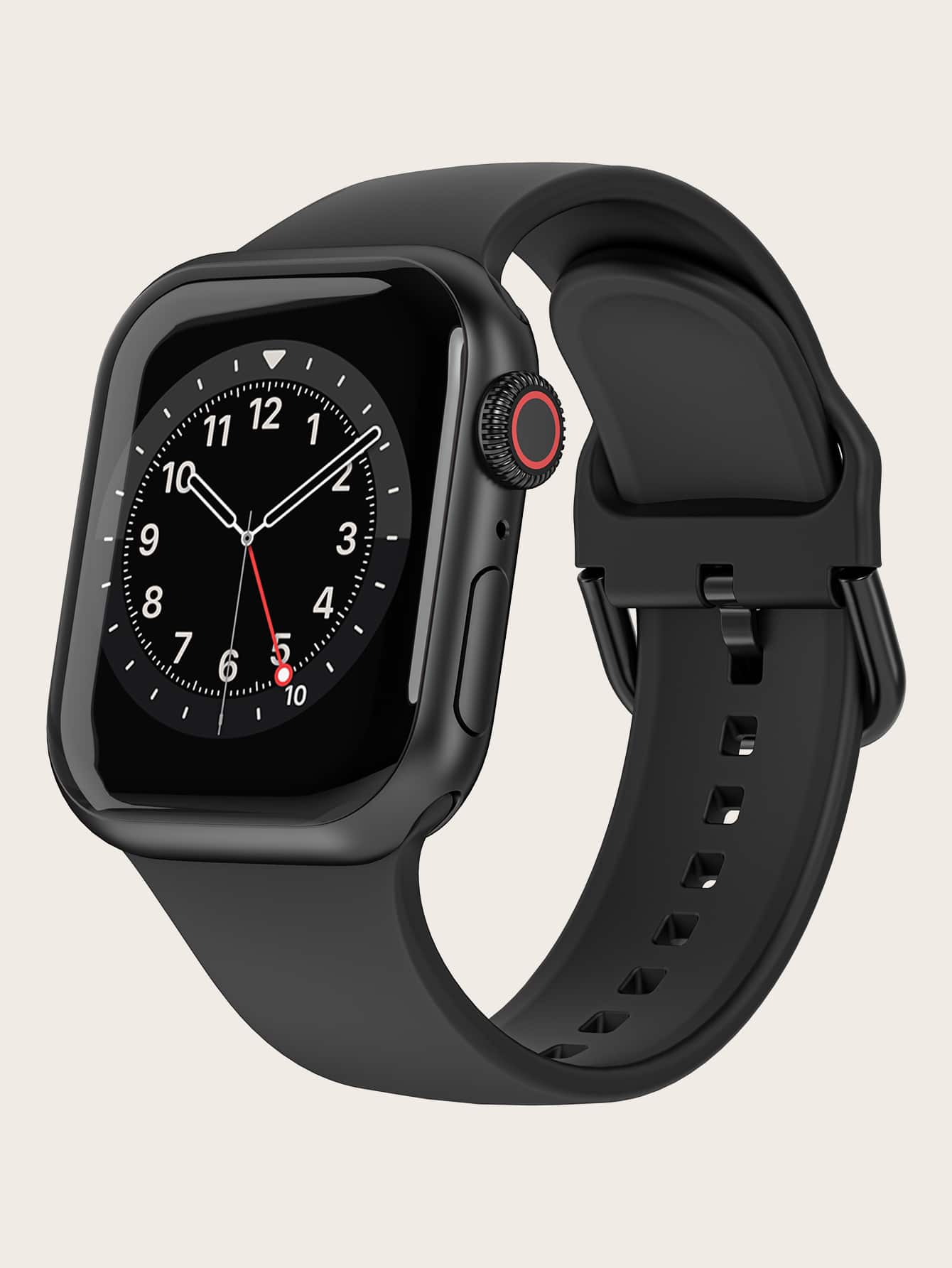 Solid Color Silicone Comfortable Watch Band With Buckle & Reversal Design compatible with apple 1-9th Generation - Black - View 1