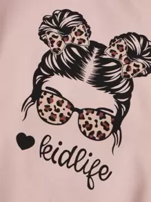 SHEIN Tween Girl Figure Graphic Drop Shoulder Sweatshirt & Leggings - Baby Pink - View 3