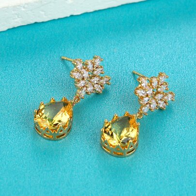 Cubic Zirconia Decor Drop Earrings