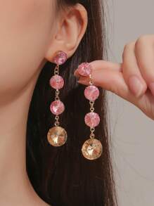 1 对时尚女孩锆石水晶流苏吊坠耳环