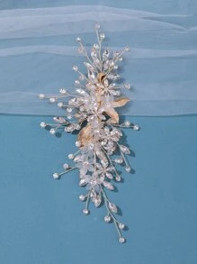 Kẹp tóc cô dâu trang trí bằng đá & hoa - Vàng - Xem 1