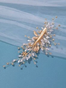 Kẹp tóc cô dâu trang trí bằng đá & hoa - Vàng - Xem 2