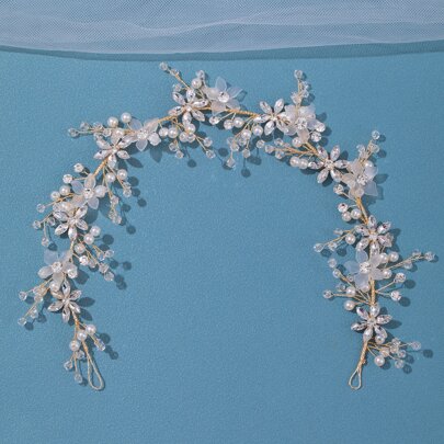 Flower & Faux Pearl Decor Bridal Hair Band
