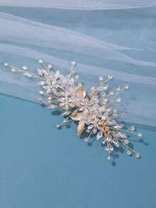 Kẹp tóc cô dâu trang trí bằng đá & hoa - Vàng - Xem 3