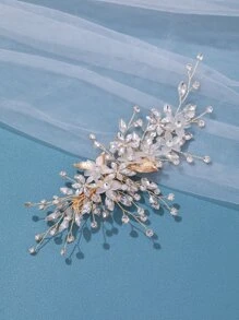 Kẹp tóc cô dâu trang trí bằng đá & hoa - Vàng - Xem 4