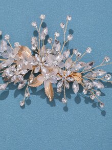 Kẹp tóc cô dâu trang trí bằng đá & hoa - Vàng - Xem 5