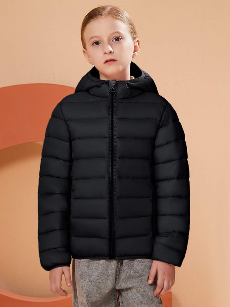 SOLOCOTE 女大童輕便拉鍊連帽口袋夾克適合萬聖節和冬天 - 黑色 - 查看 1