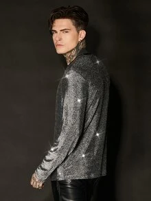 Manfinity Men Round Neck Glitter Tee - Silver - View 2