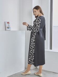 孕妇花卉印花侧绑带裹身连衣裙