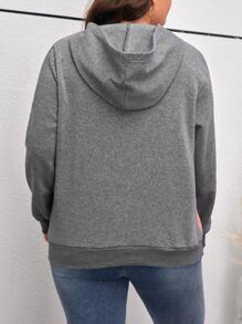 SHEIN LUNE Plus Colorblock Button Detail Hoodie Graduation,Back To School Outfits,Graduation,Teacher Outfits For Women,Back To School