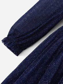 SHEIN 嬰兒金屬亮絲燈籠袖網紗洋裝