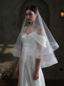 对比色饰边新娘面纱 - 白色 - 查看 1