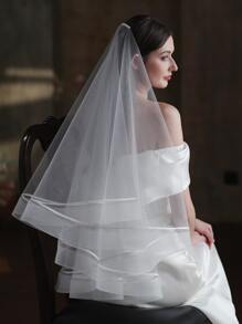 对比色饰边新娘面纱 - 白色 - 查看 2