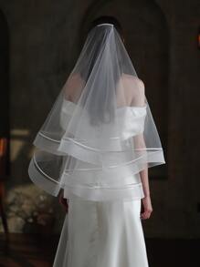 对比色饰边新娘面纱 - 白色 - 查看 3