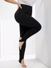 SHEIN LUNE Leggings de estribo unicolor - Negro - Ver 1