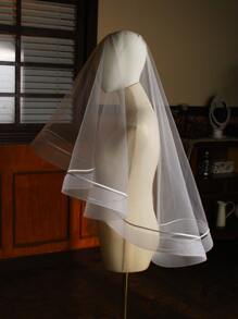 对比色饰边新娘面纱 - 白色 - 查看 8