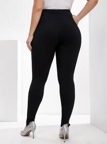 SHEIN LUNE Leggings de estribo unicolor - Negro - Ver 2
