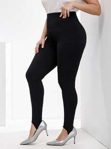 SHEIN LUNE Leggings de estribo unicolor - Negro - Ver 3